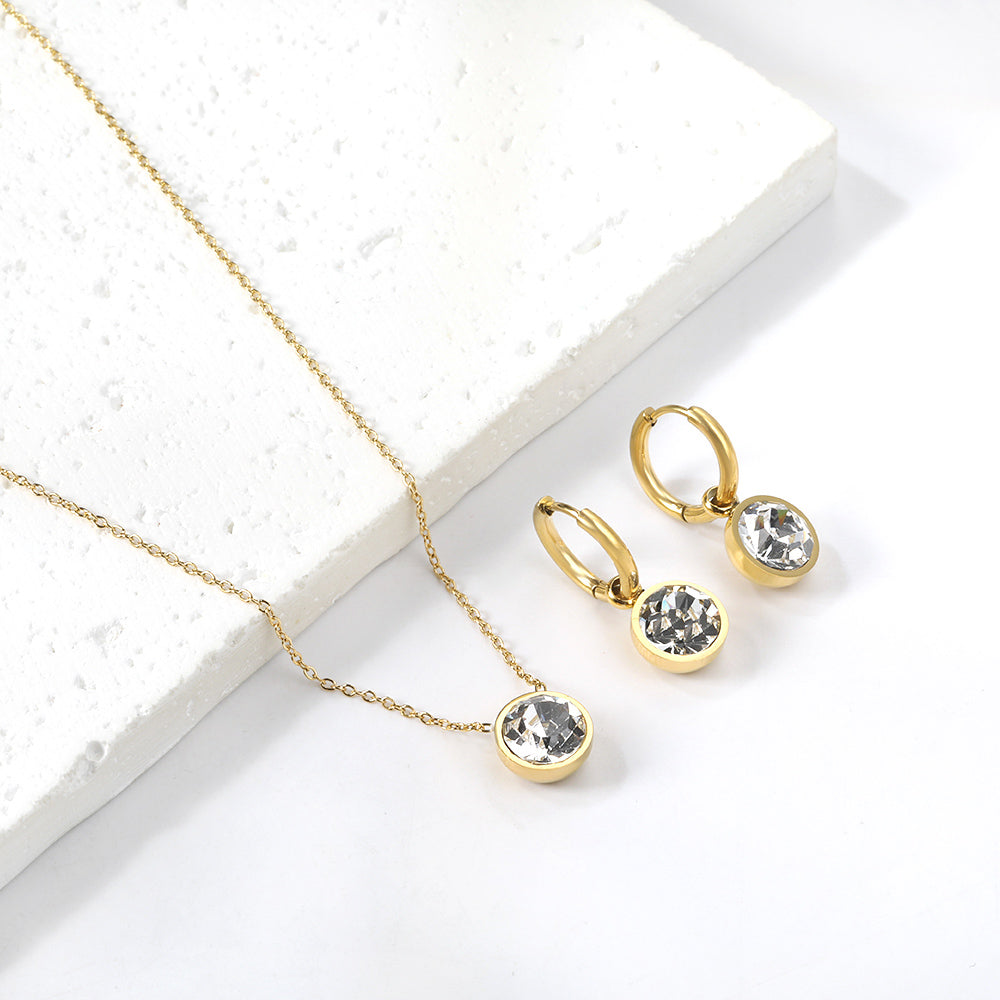 Parure Bijoux Dorée – Collier, Boucles d'Oreilles & Bague Cristal