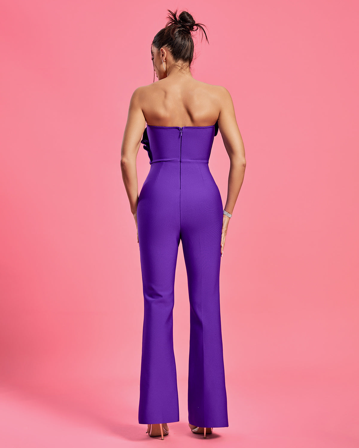 Combinaison Bustier Violet Royal – Pantalon Flare & Dos Nu | Soirée Chic