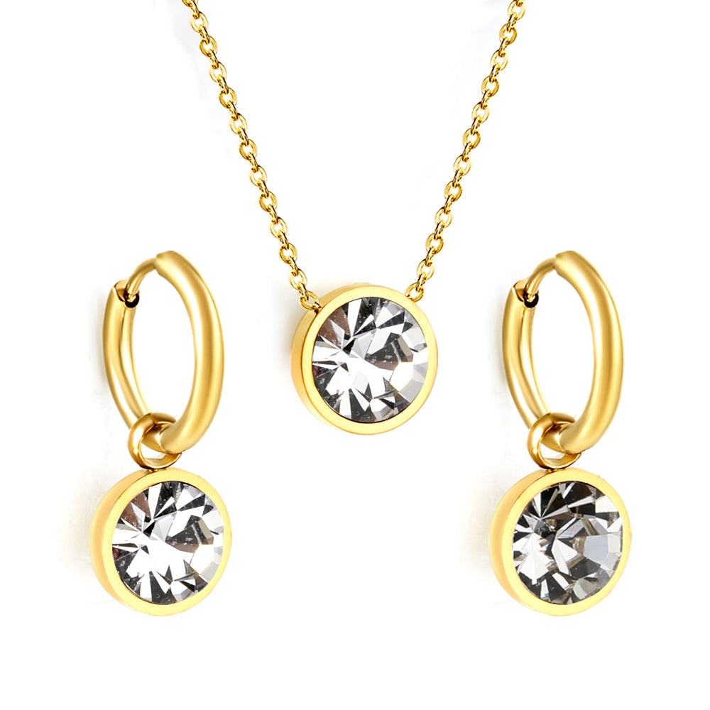 Parure Bijoux Dorée – Collier, Boucles d'Oreilles & Bague Cristal