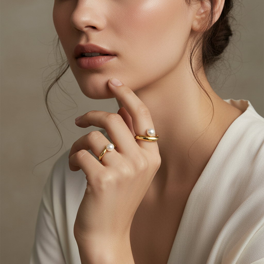 Bague Dorée à Perle – Style Minimaliste Élégant