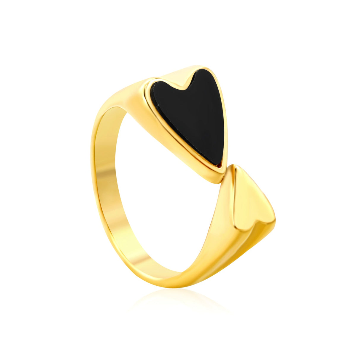 Bague Cœur Dorée – Pierre Noire Onyx