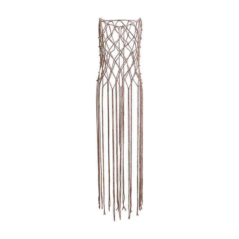 Ensemble Luxe Doré – Pantalon Satin & Top Résille Franges | Cape Longue