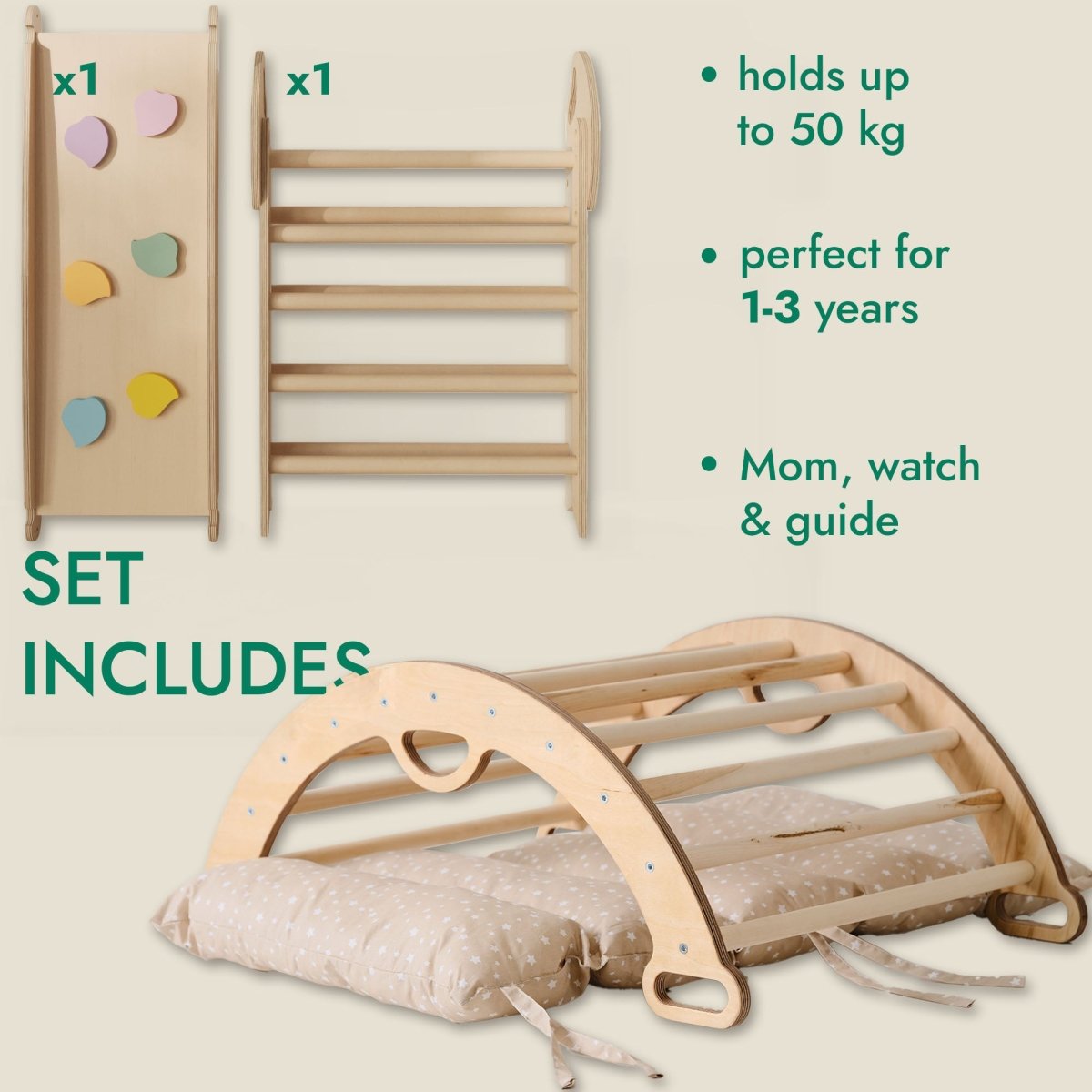 Balansin Montessori en Bois — Coussin Inclus | Jeu d'Éveil Bébé