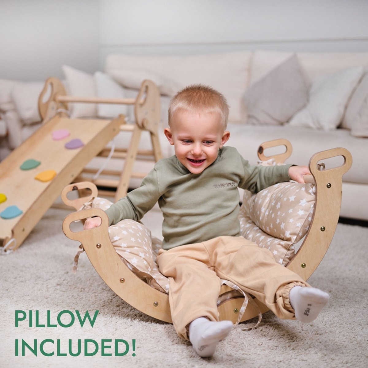 Balansin Montessori en Bois — Coussin Inclus | Jeu d'Éveil Bébé