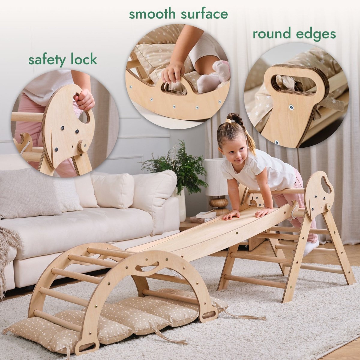 Balansin Montessori en Bois — Coussin Inclus | Jeu d'Éveil Bébé