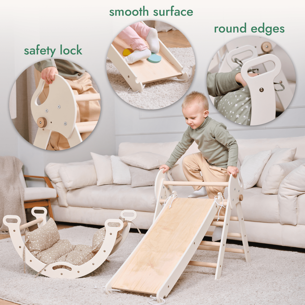 Balansin Montessori en Bois — Coussin Inclus | Jeu d'Éveil Bébé