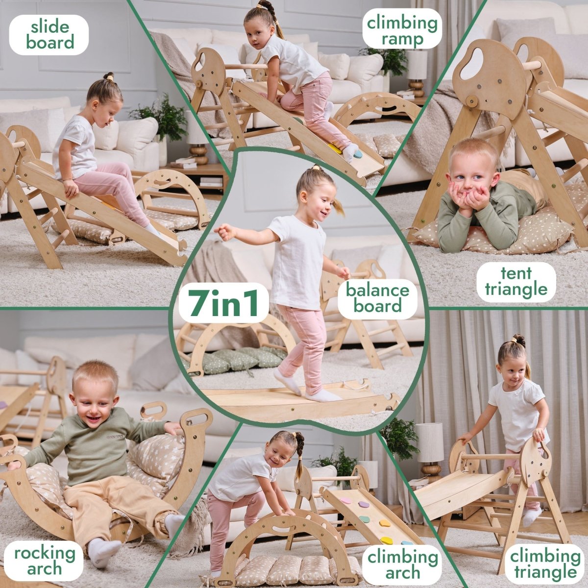 Balansin Montessori en Bois — Coussin Inclus | Jeu d'Éveil Bébé