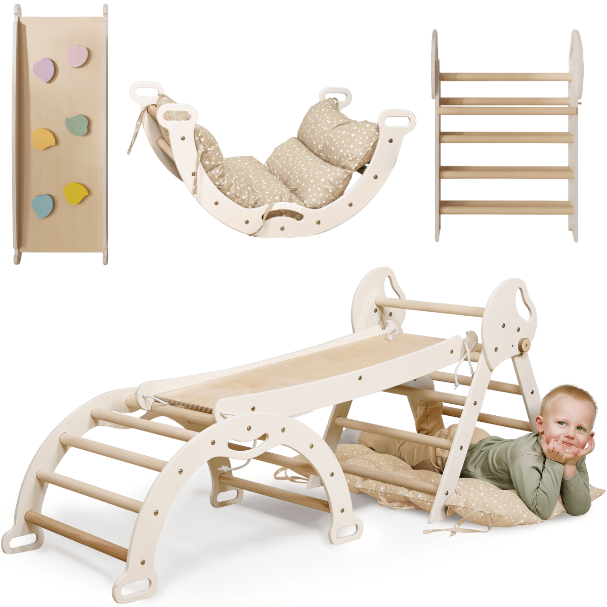 Balansin Montessori en Bois — Coussin Inclus | Jeu d'Éveil Bébé