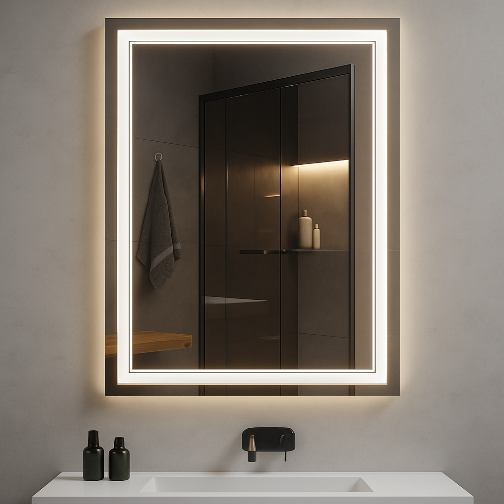 Miroir LED Rectangulaire – Rétroéclairage Blanc Chaud | Salle de Bain