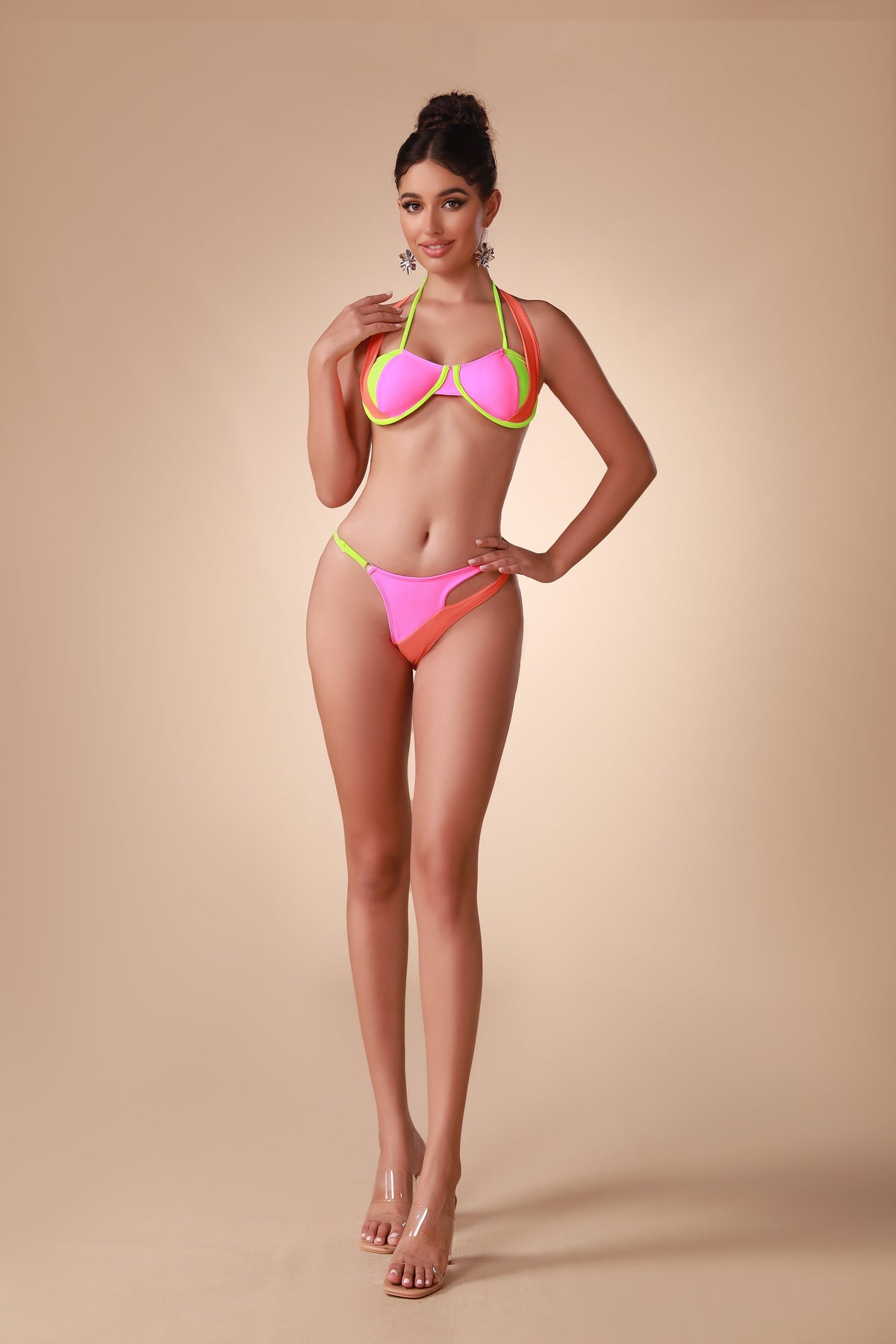 Bikini Deux Pièces Néon Multicolore – Rose, Vert Lime & Orange | Plage