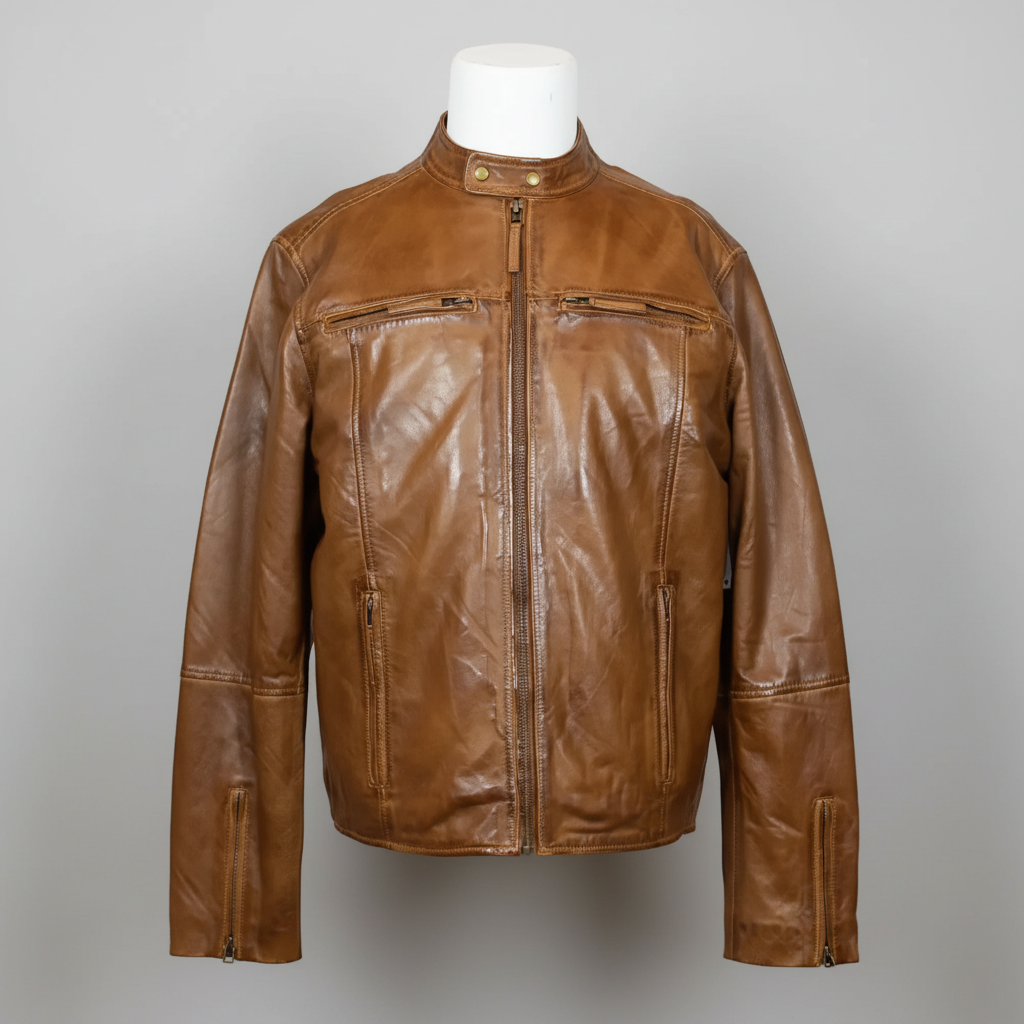 BOL Men's Snap Collar Lamb Leather Jacket