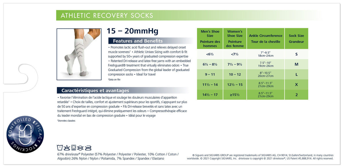Sigvaris Men's Athletic Recovery Sock Calf 15-20mmHg Closed