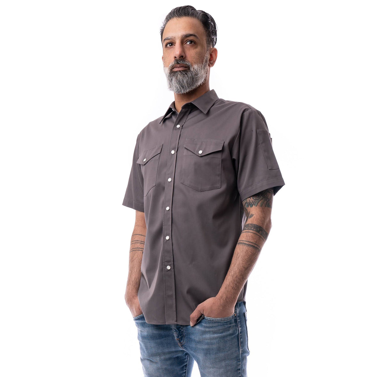 Chemise de Travail Mécanicien – Manches Courtes Grise | Vêtement Pro