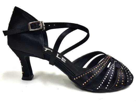 Chaussures de Danse Latine Noires — Strass Cristal & Talon 2.5" | Salsa Bachata