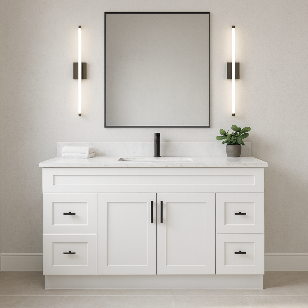 Meuble Lavabo Salle de Bain Blanc – Style Shaker avec Plan Quartz