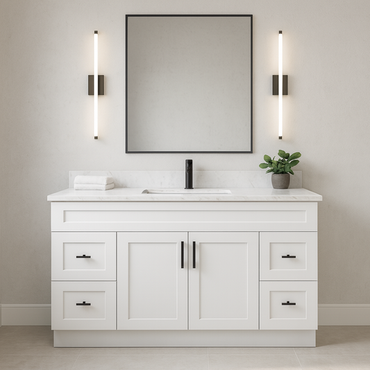 Meuble Lavabo Salle de Bain Blanc – Style Shaker avec Plan Quartz