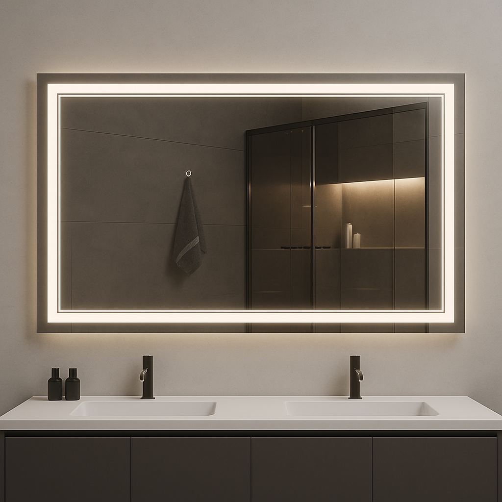 Miroir LED Rectangulaire – Rétroéclairage Blanc Chaud | Salle de Bain