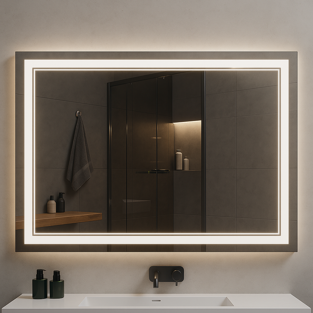 Miroir LED Rectangulaire – Rétroéclairage Blanc Chaud | Salle de Bain