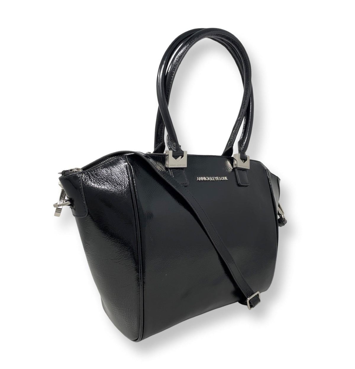 Sac à Main en Cuir Verni Noir Souple | Mona Moyen